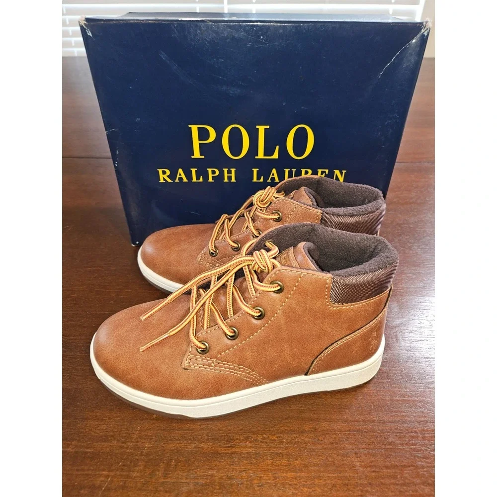 POLO RALPH LAUREN TAN POLO COURT SNEAKER BOOT Child Size 12.5 New in box